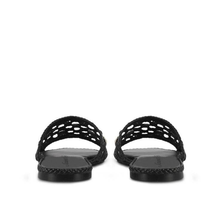 Saint Giada Black Leather Woven Slides - Handcrafted chic slides for a stylish stride, featuring intricate leather weaving. Elevate your look effortlessly