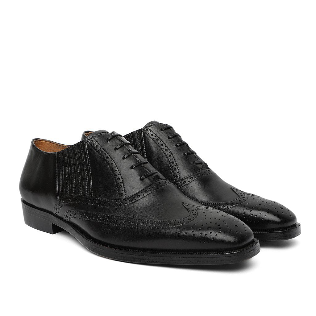 Saint Vincenzo Black Leather Square Toe Lace Up Décor Shoes