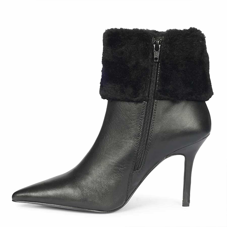 Saint Solveig Fur Cuff Black Leather Ankle Boots