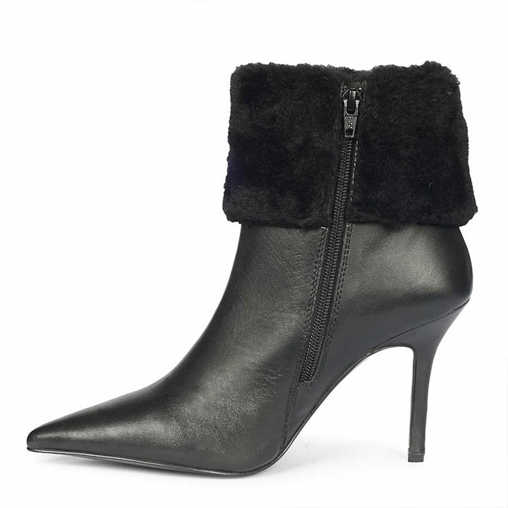 Saint Solveig Fur Cuff Black Leather Ankle Boots
