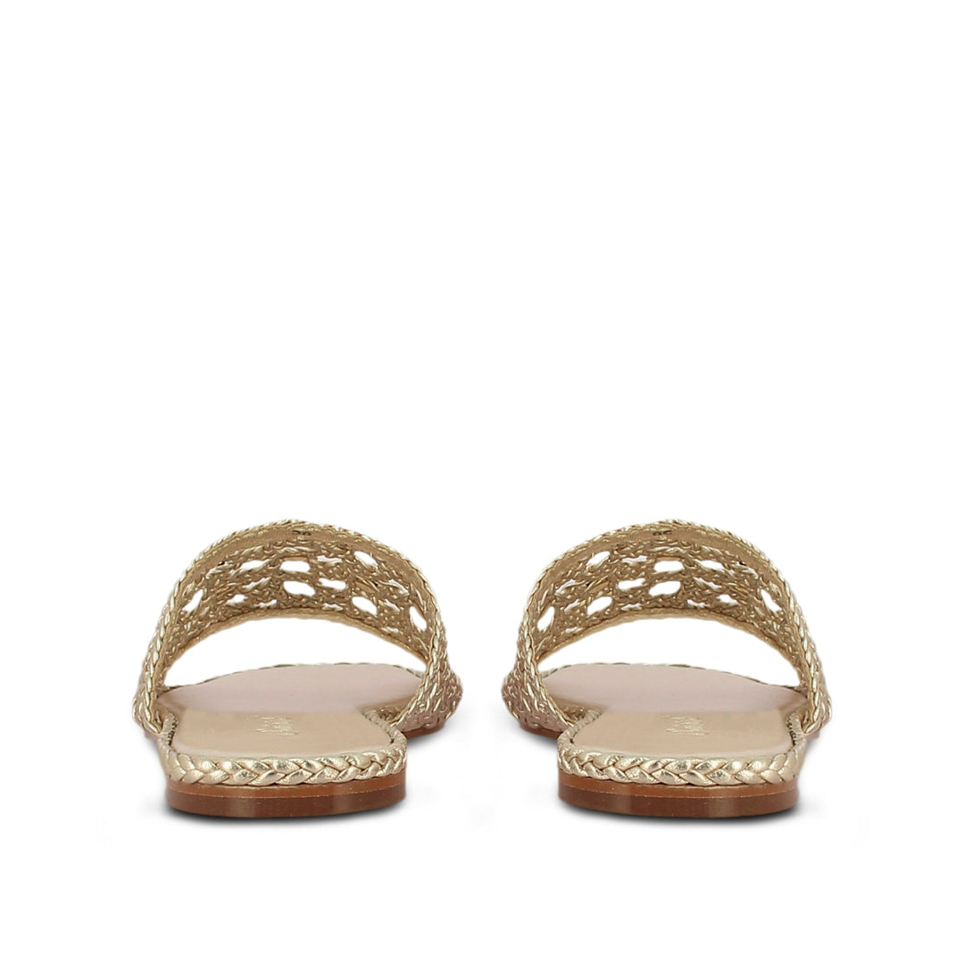 Sleek Saint Giada Platin Handcrafted Leather Woven Slides - Elegant comfort in every step, crafted with precision and style