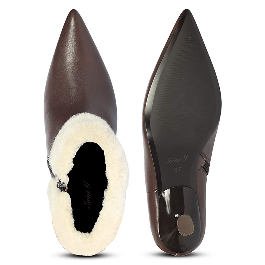 Saint Marvella Fur Cuff Brown Leather Ankle Boots