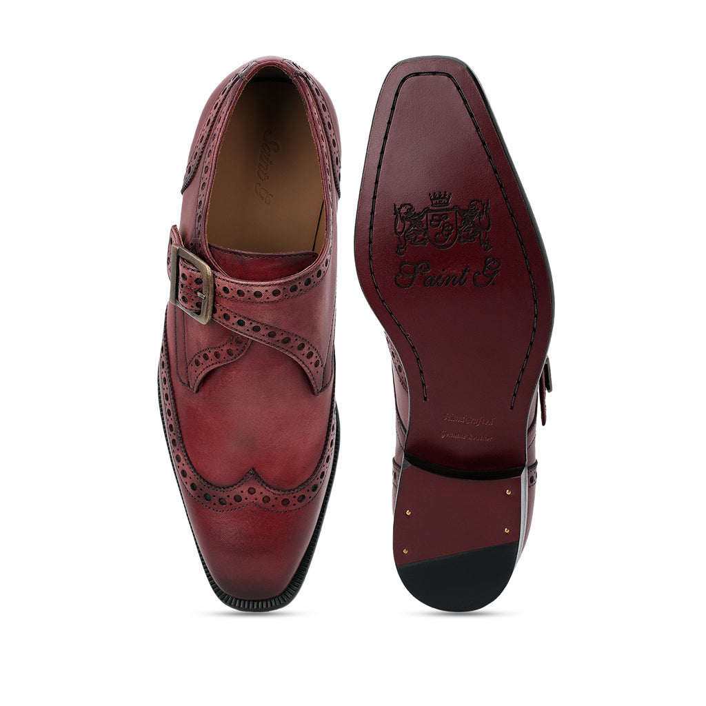 Saint Gerardo Burgundy Leather Single Monk Strap Brogues