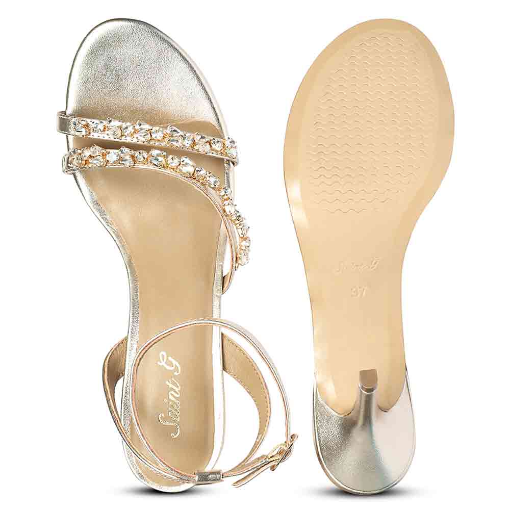 Saint Isla Stone Embellished Champagne Leather Strappy Stilettos