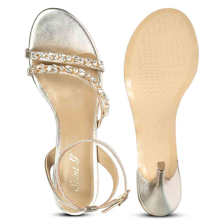 Saint Isla Stone Embellished Champagne Leather Strappy Stilettos