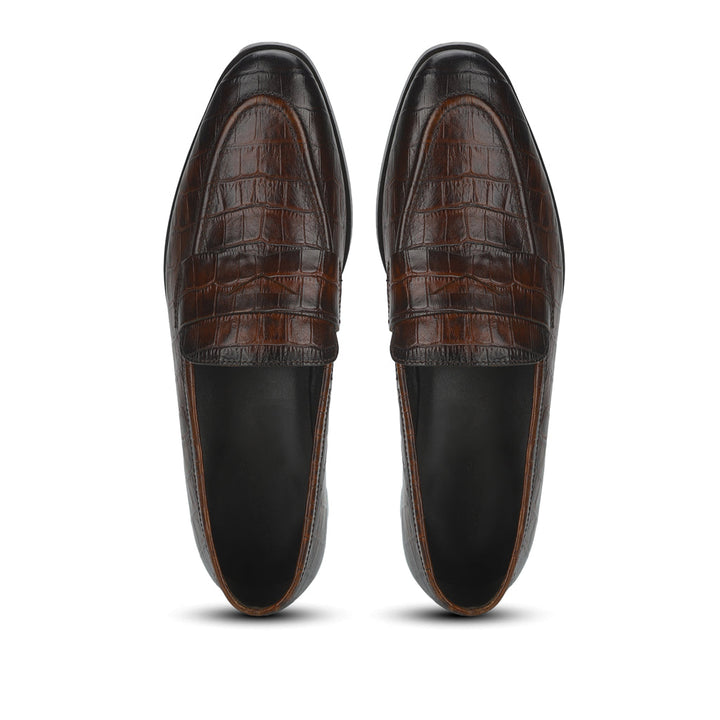 Saint Ansprand  Brown Croco Embossed Leather Loafers