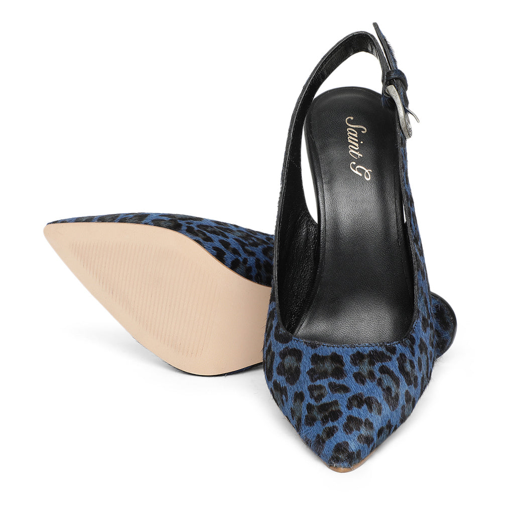 Saint Verona Blue Leopard Print Leather Kitten Stiletto Heels