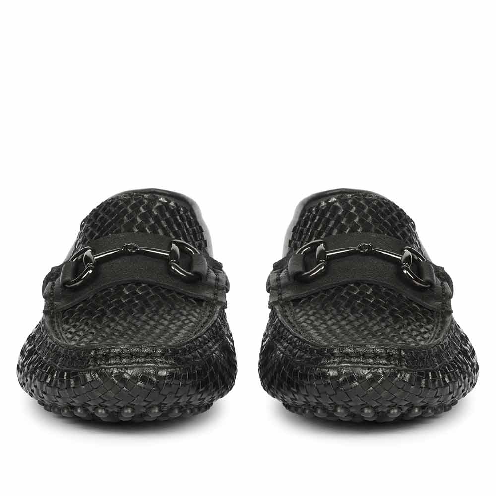 Saint Aurora Black Handwoven Leather Horsebit Loafers