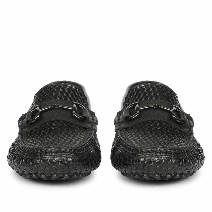Saint Aurora Black Handwoven Leather Horsebit Loafers