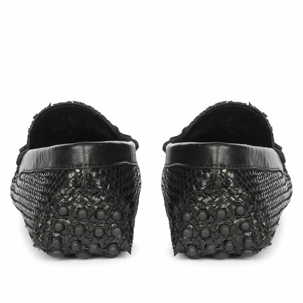 Saint Aurora Black Handwoven Leather Horsebit Loafers