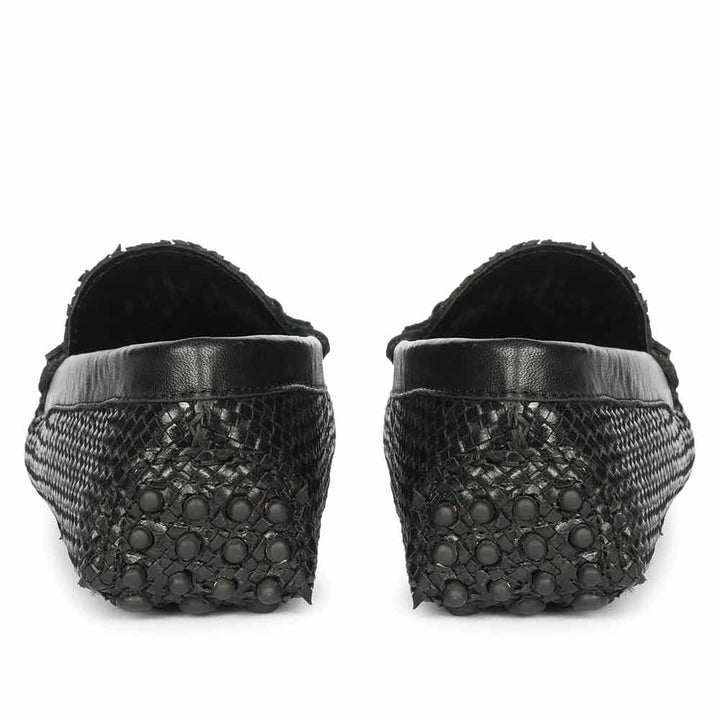 Saint Aurora Black Handwoven Leather Horsebit Loafers