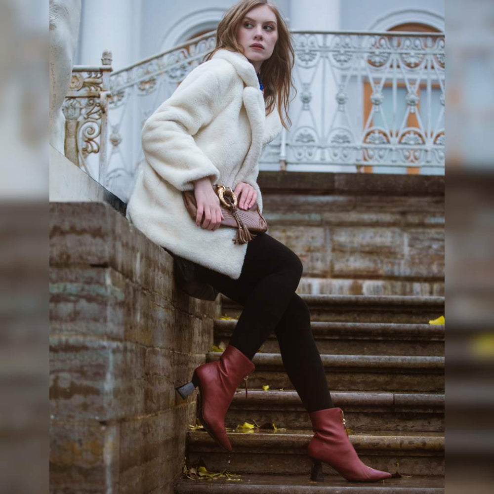 Saint Ashley Rust Leather Gold Horsebit Décor Back Zip Boots