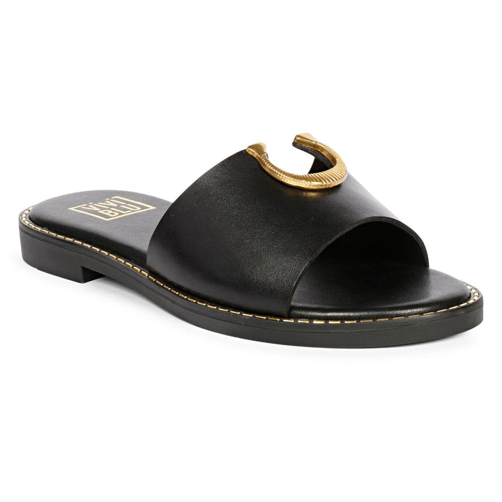 Vivi Blu - Amber Horseshoe Ornament Sandals - Black Leather