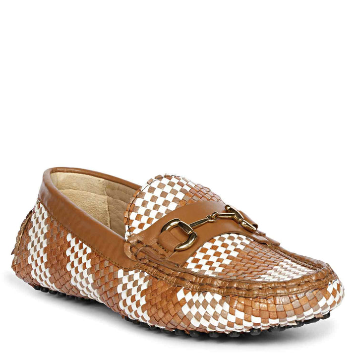 Saint Lucy Tan & White Woven Leather Loafers