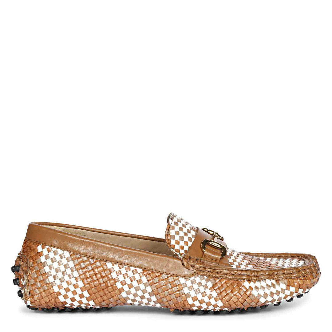 Saint Lucy Tan & White Woven Leather Loafers