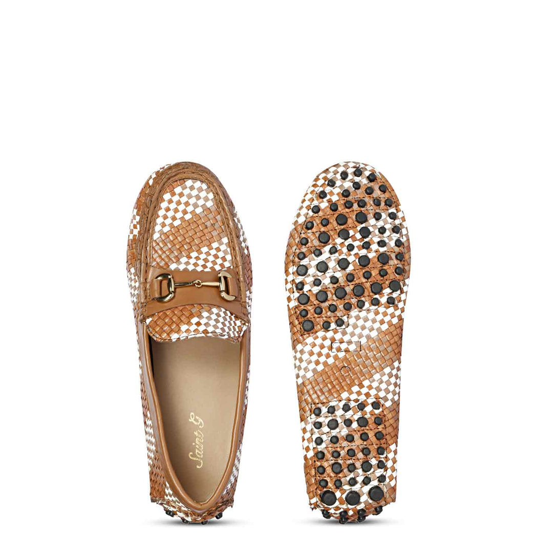 Saint Lucy Tan & White Woven Leather Loafers