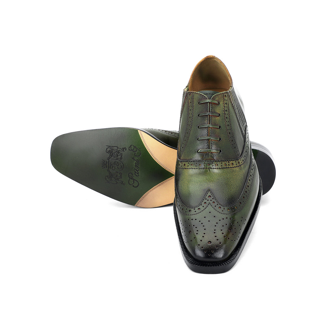 Saint Vincenzo Olive Leather Square Toe Lace Up Dcor Shoes SaintG USA Saint Vincenzo Olive Leather Square Toe Lace Up Dcor Shoes SaintG USA