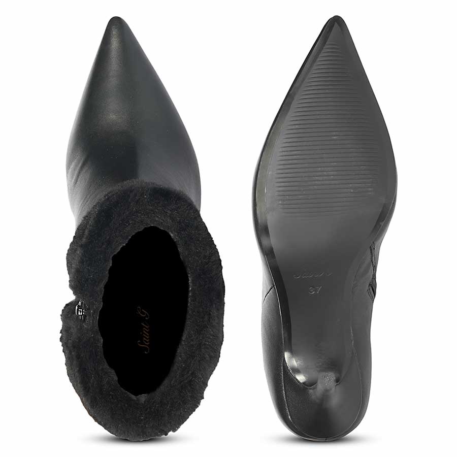 Saint Solveig Fur Cuff Black Leather Ankle Boots