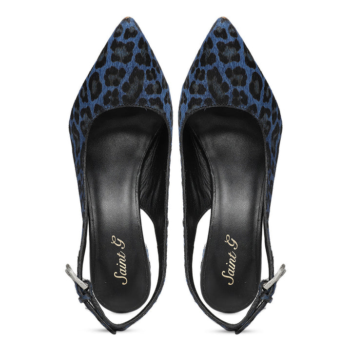 Saint Verona Blue Leopard Print Leather Kitten Stiletto Heels