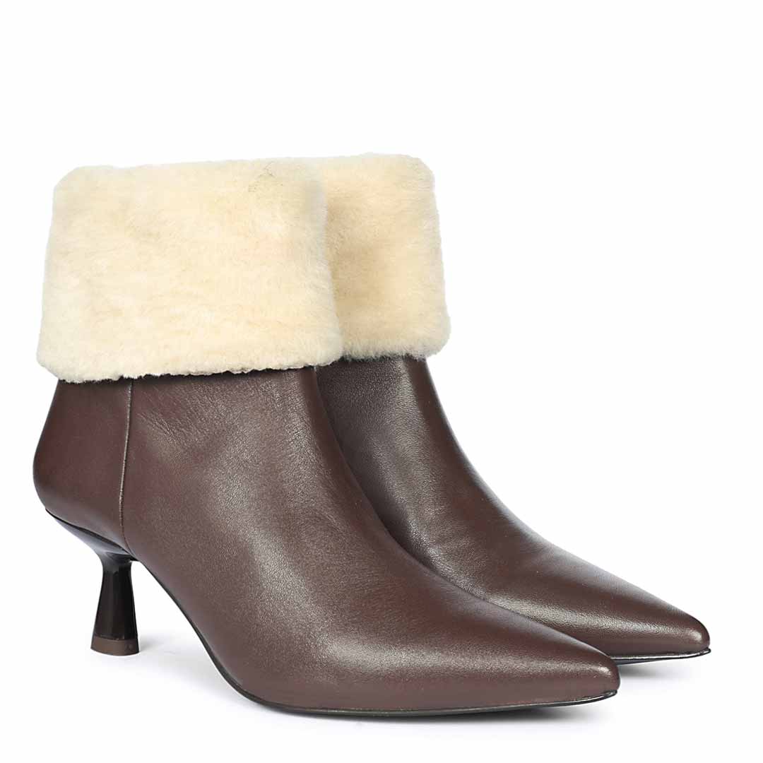 Saint Marvella Fur Cuff Brown Leather Ankle Boots