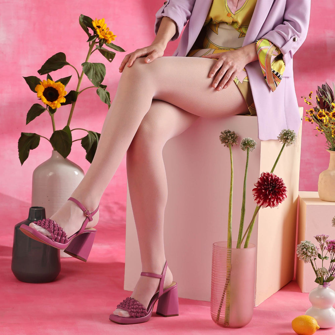 Fuxia Leather Block Heels by Saint Joy - Stylishly handcrafted for a touch of luxury.