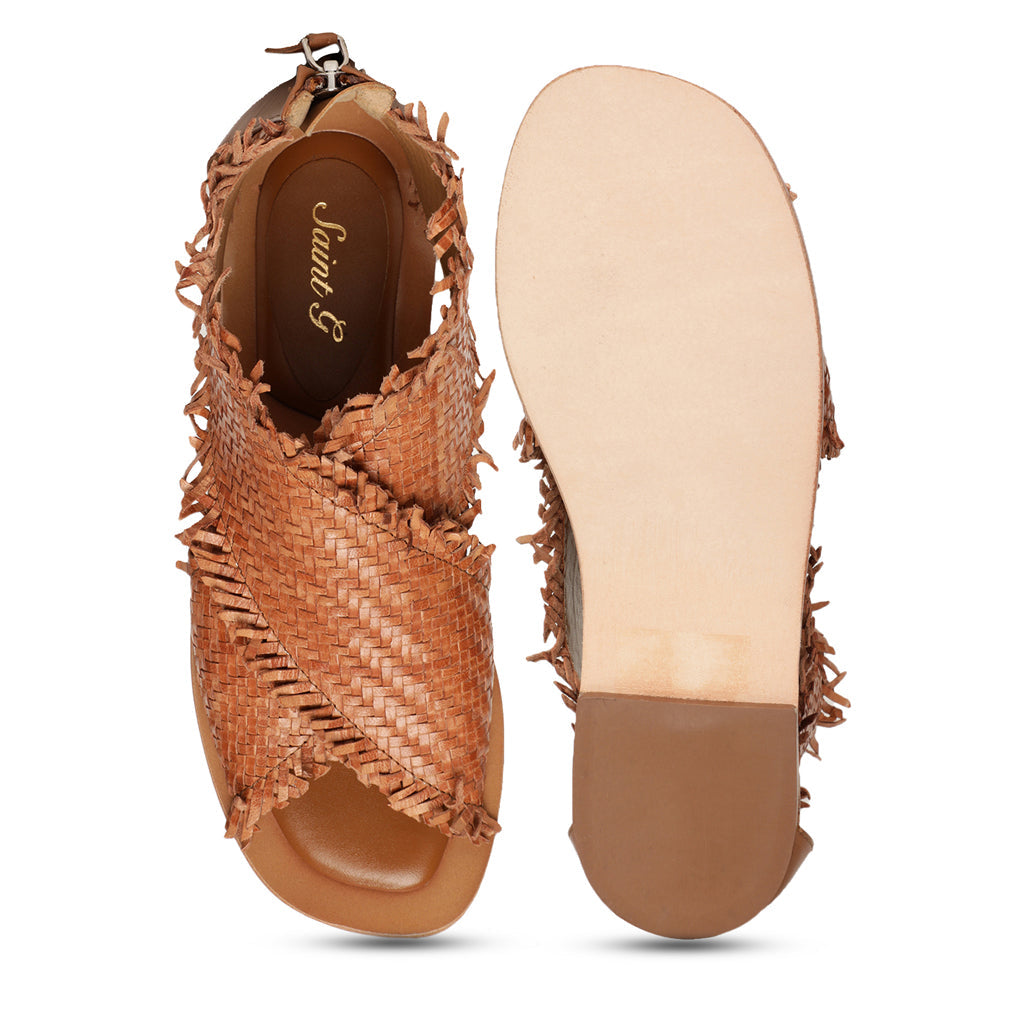 Saint Filomena Tan Woven Leather Sandals