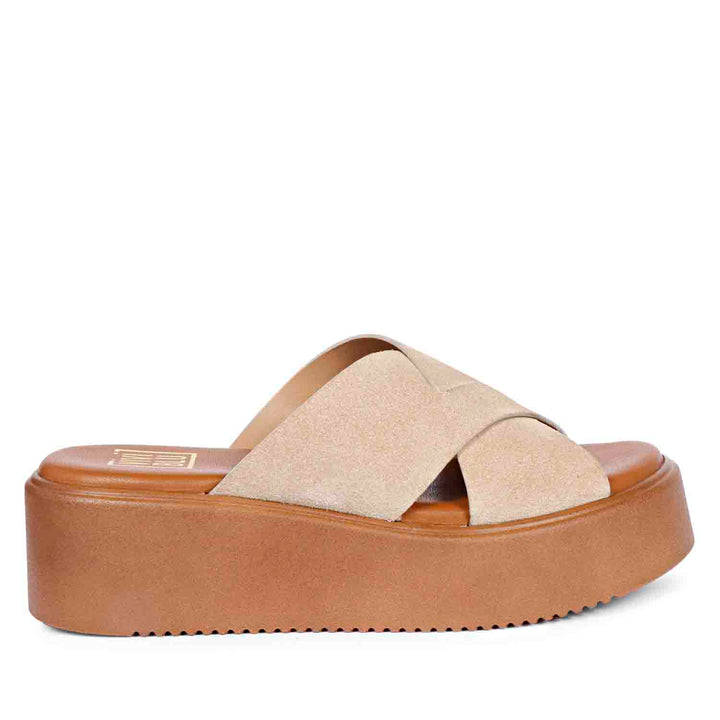 Viviblu Yasmin Beige Leather Platform Sandals