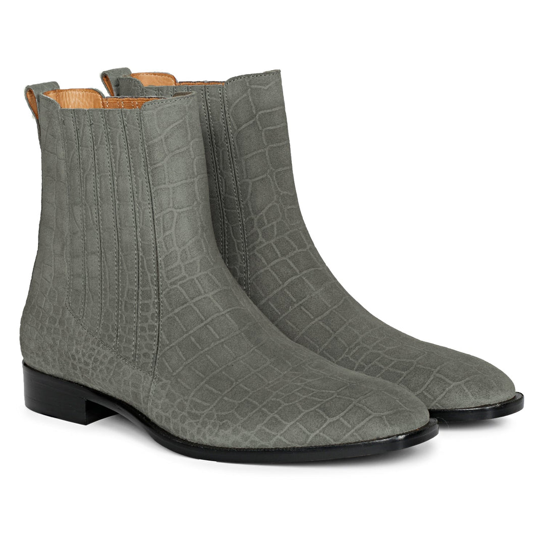 Saint Ollie Grey Croco Print Suede Leather Chelsea boot