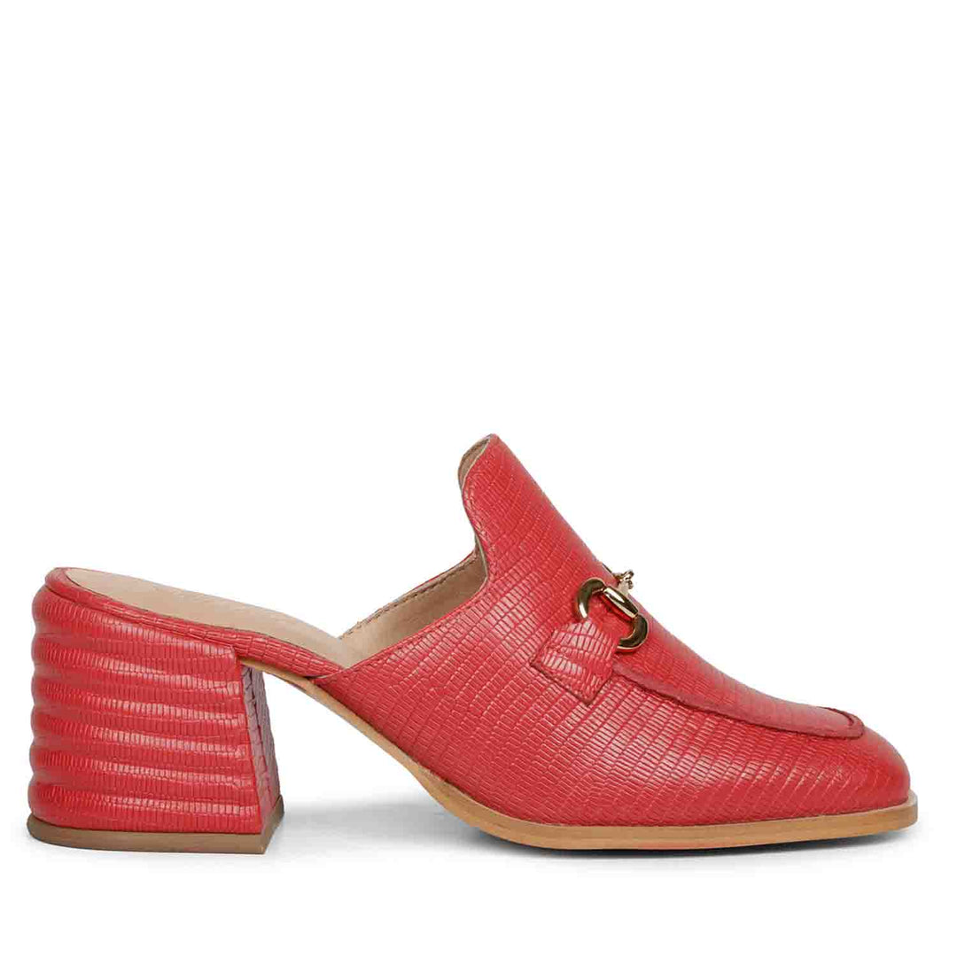 Step out in confidence with Saint Jasmine's red lizard moccasins, a perfect blend of fashion and comfort