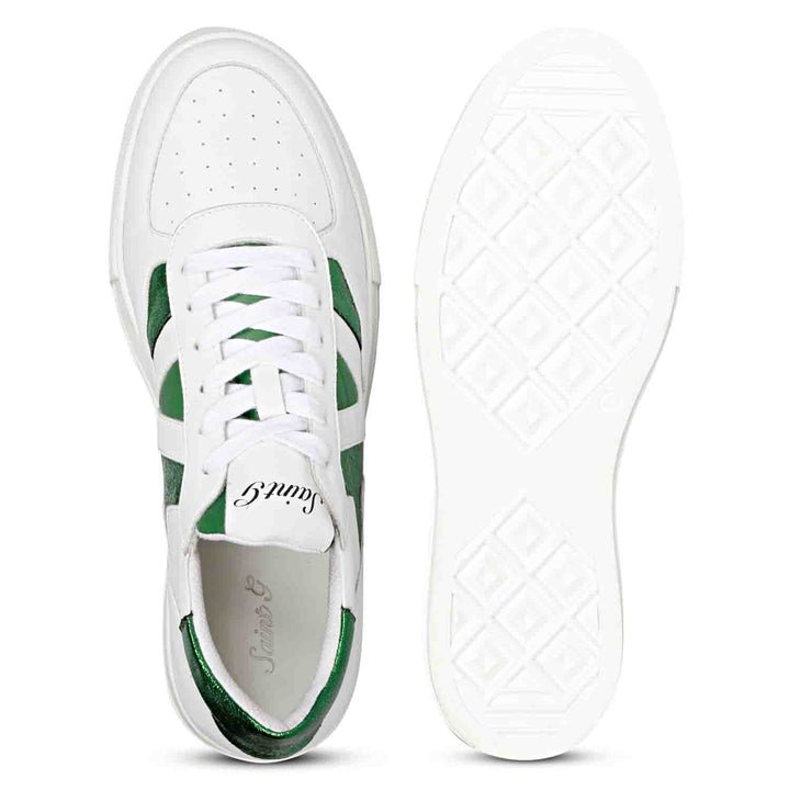 Saint Elliot White & Green Leather Handcrafted Sneakers