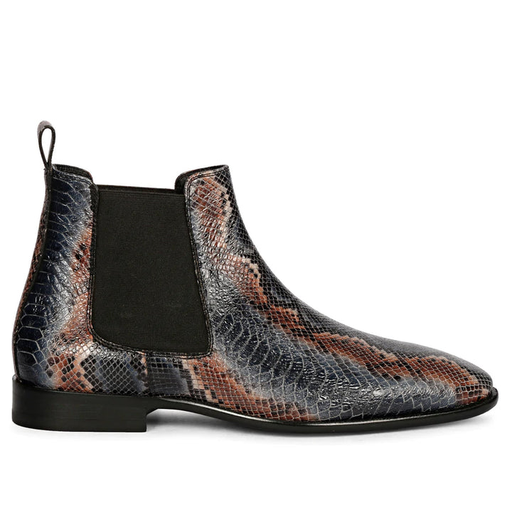 Blue Snake Print Leather Chelsea boot for men