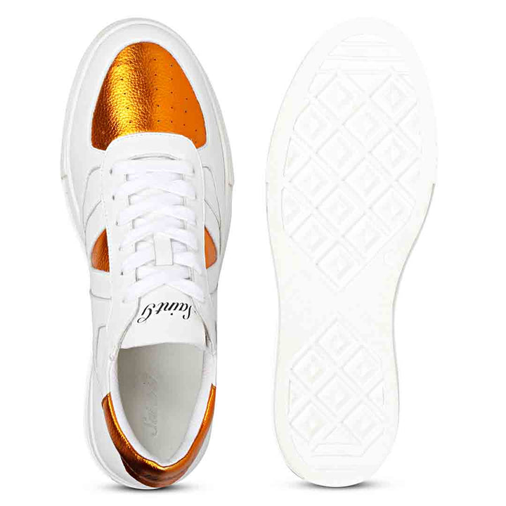 Saint Arlo Unisex White & Orange Leather Sneakers