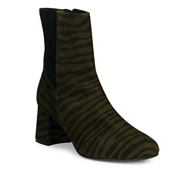 Riona Olive Leo Print Leather High Ankle Boots