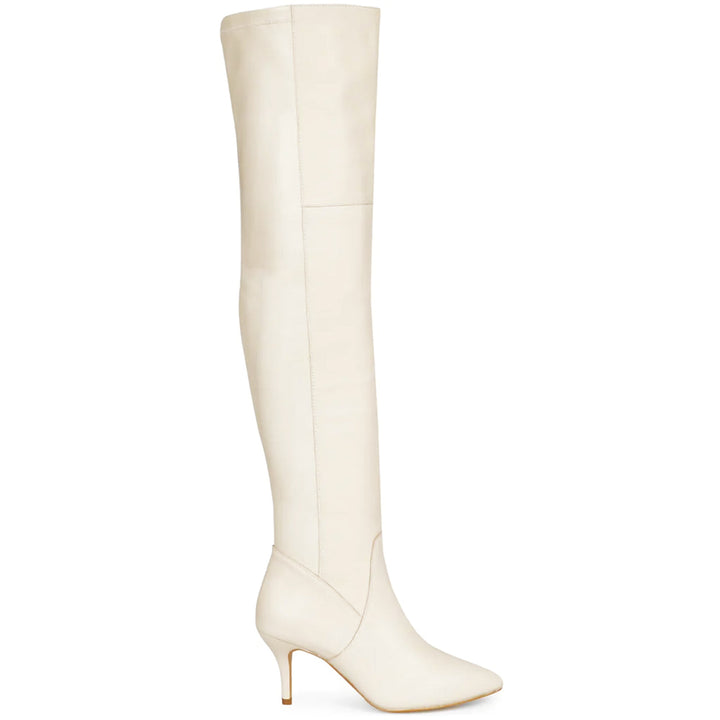 Saint Brigitte Off White Stretch Napa Thigh High Boots