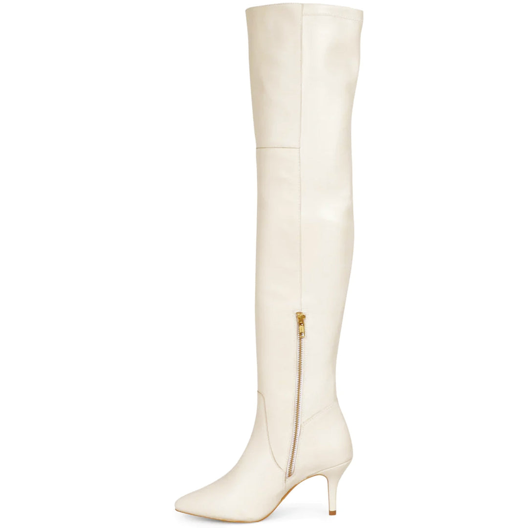 Saint Brigitte Off White Stretch Napa Thigh High Boots