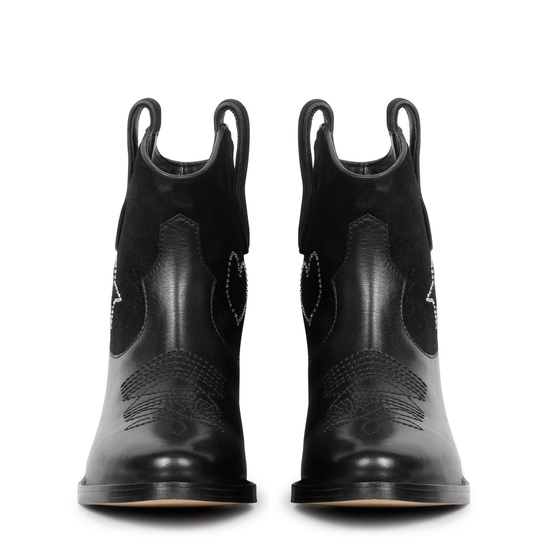 Saint Serenity Silver Star Embellished Black Leather Ankle Boots