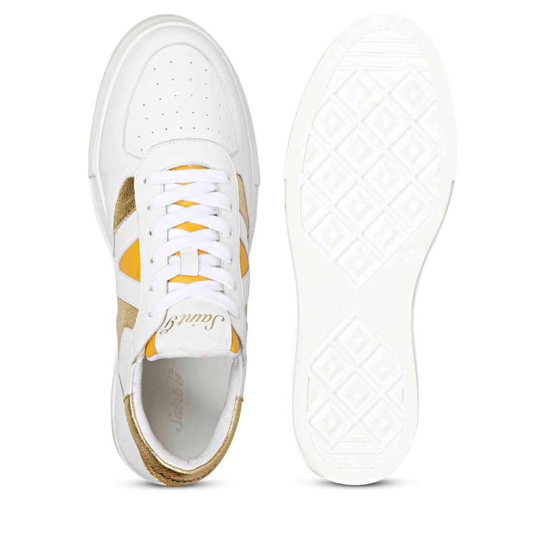 Saint Felix Unisex White & Yellow Leather Sneakers