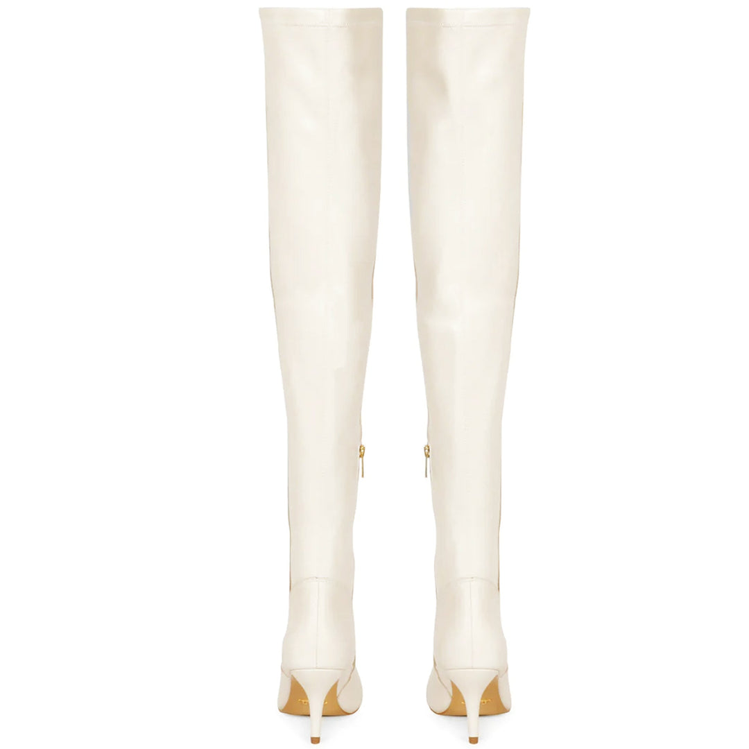 Saint Brigitte Off White Stretch Napa Thigh High Boots