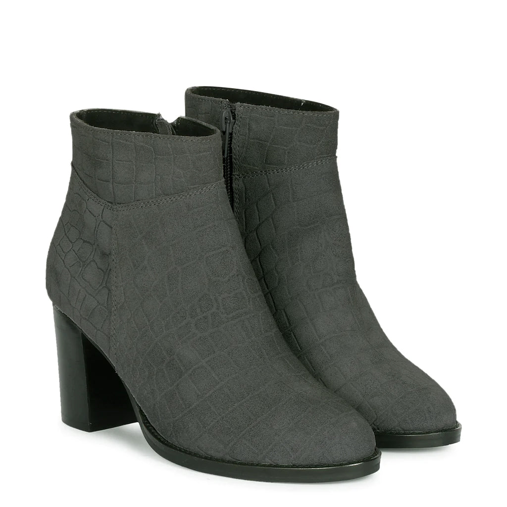 Saint Fayette Grey Suede Croco Print Leather Ankle Boots