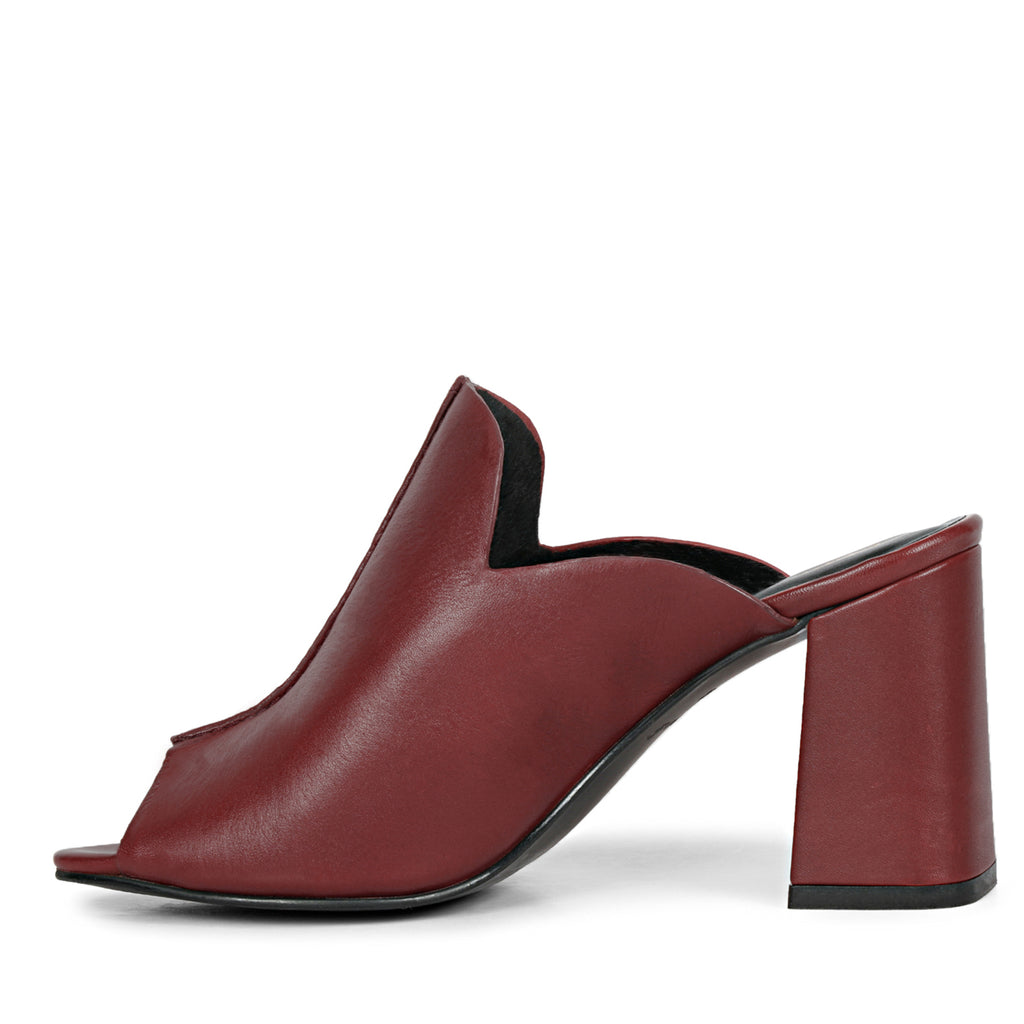 Chelsea & Violet Tess Block Chunky Heel Mules Burgundy Red-Berry