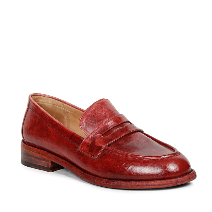 Saint Micola Red Leather Washed Moccasins