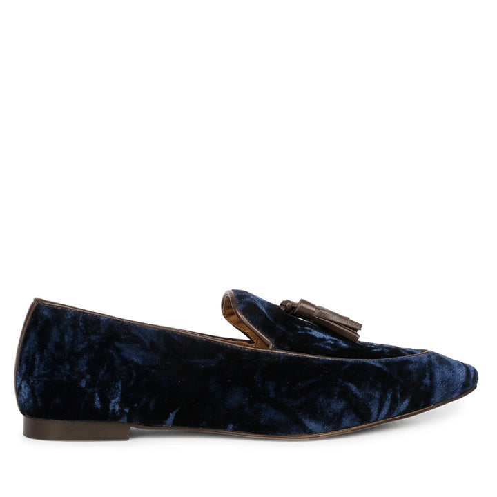 Saint Simona Blue Velvet Tassel Moccasins