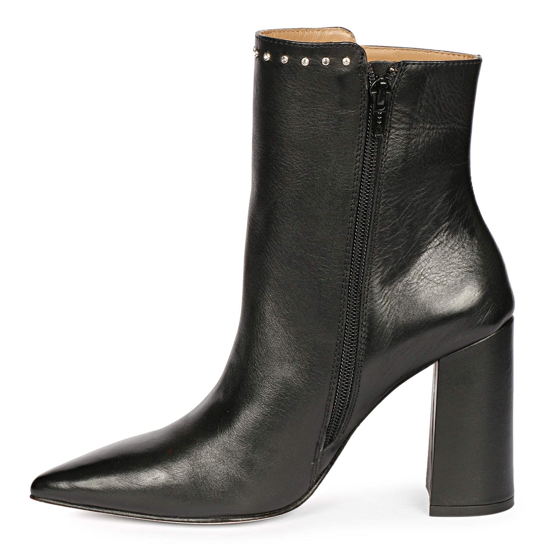 Block Heel Boots, Black Leather, Saint Fia