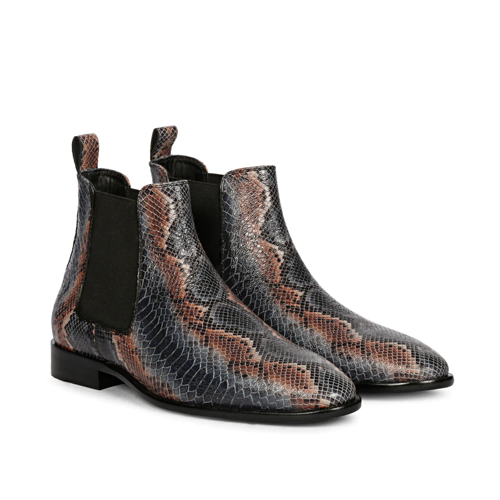 Saint Rory Blue Snake Print Leather Chelsea boot