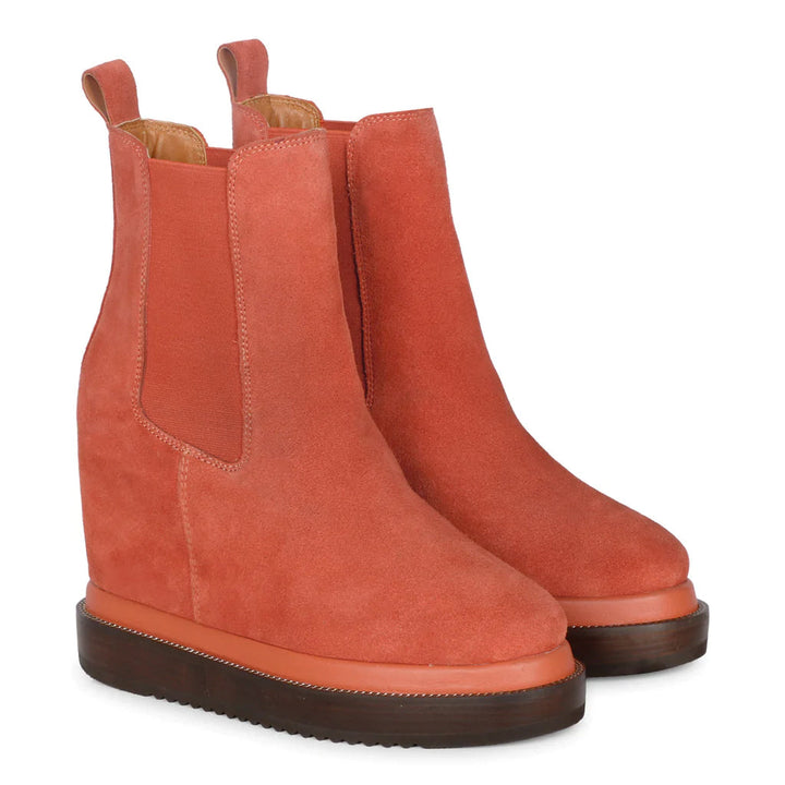 Saint Sylvie Orange Suede Leather Inner Wedge Heel Boots