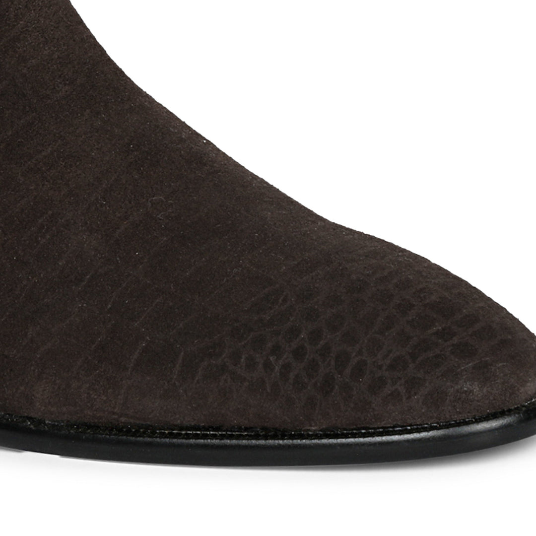 Saint Illiad Brown Croco Print Suede Leather Chelsea boots