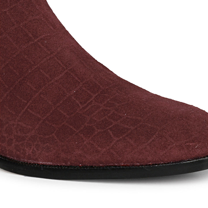 Saint Gorile Burgundy Croco Print Suede Leather Chelsea boot