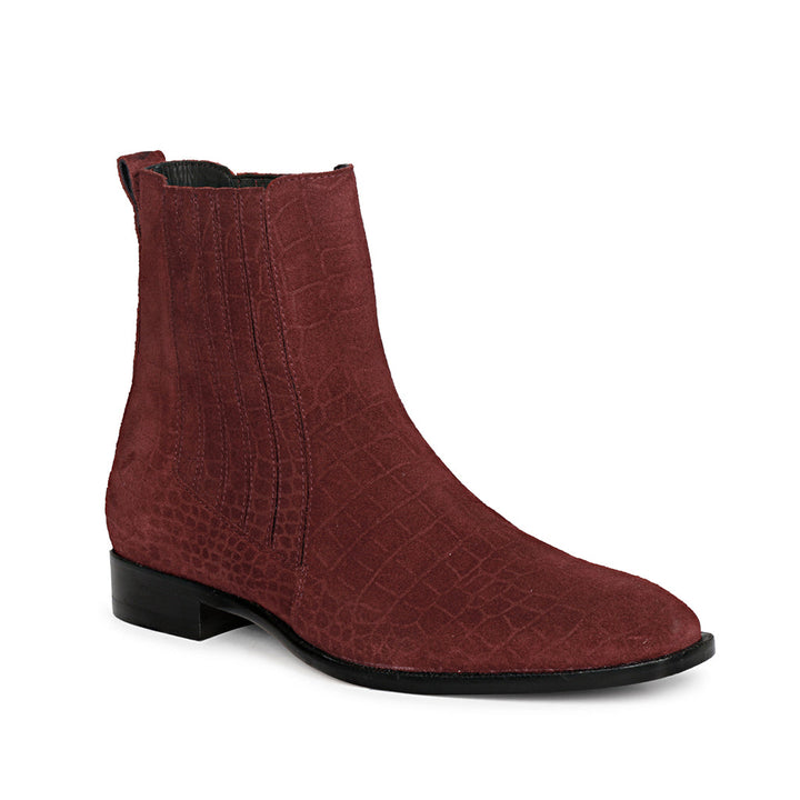 Saint Gorile Burgundy Croco Print Suede Leather Chelsea boot