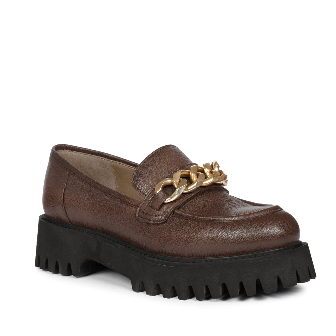 Saint Donna Gold Chain Embellished Brown Leather Moccasins