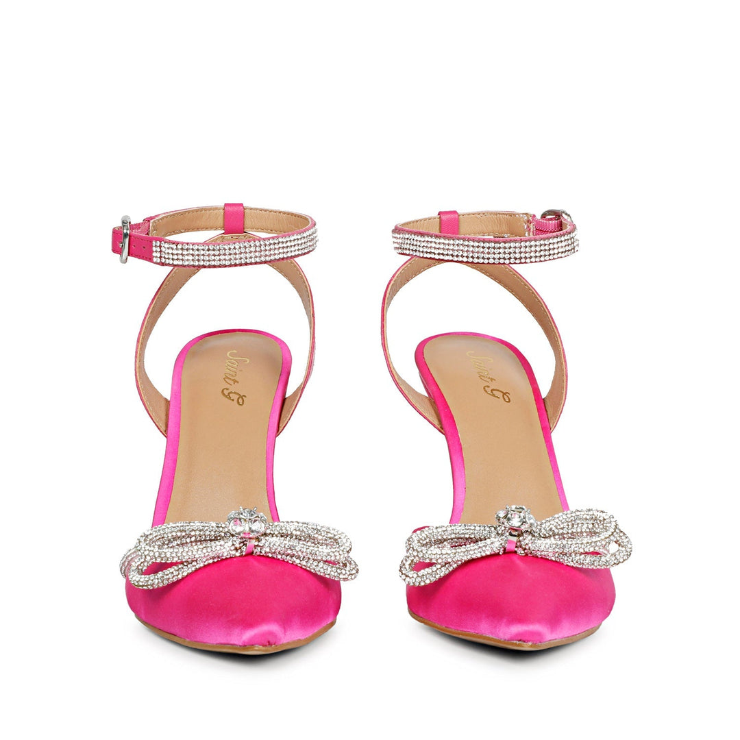 Silver Bow Statement Pumps - Hot Pink Luxury